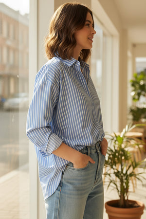 Solid Color Long Sleeve Striped Shirts