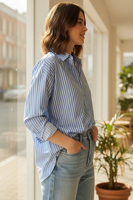 Solid Color Long Sleeve Striped Shirts