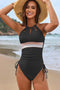 Arolora Solid Color Patchwork Halter One-Piece Swimsuit