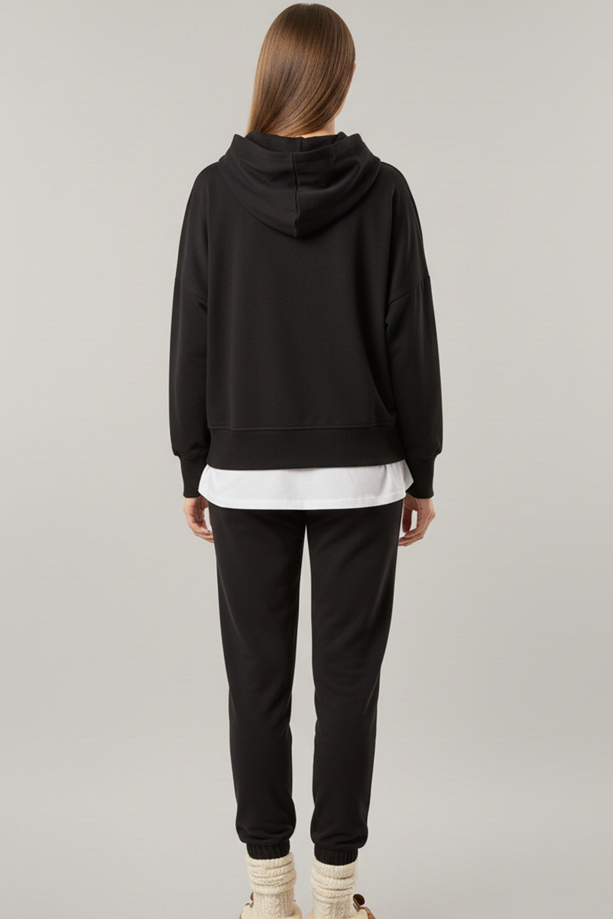 Solid Color Patchwork Hoodie Pants Outfit Sets