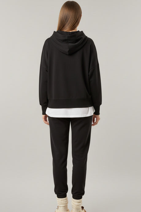 Solid Color Patchwork Hoodie Pants Outfit Sets