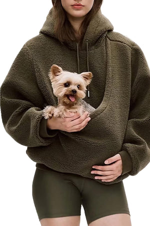 Solid Color Pet Pouch Oversized Plush Hoodie