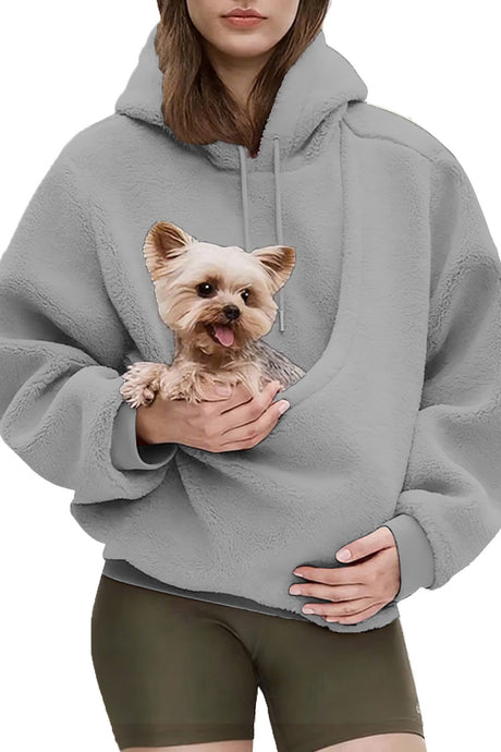 Solid Color Pet Pouch Oversized Plush Hoodie