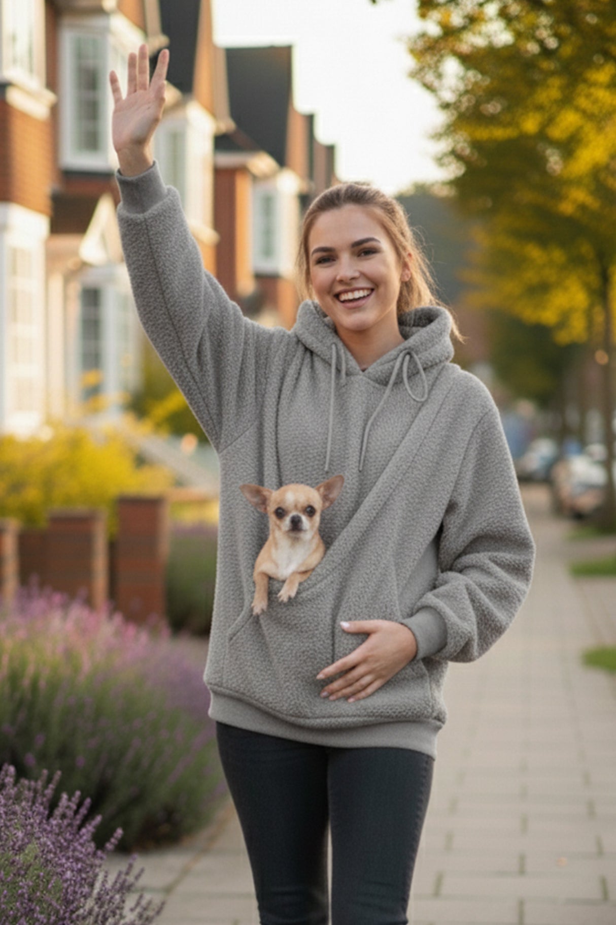 Solid Color Pet Pouch Oversized Plush Hoodie