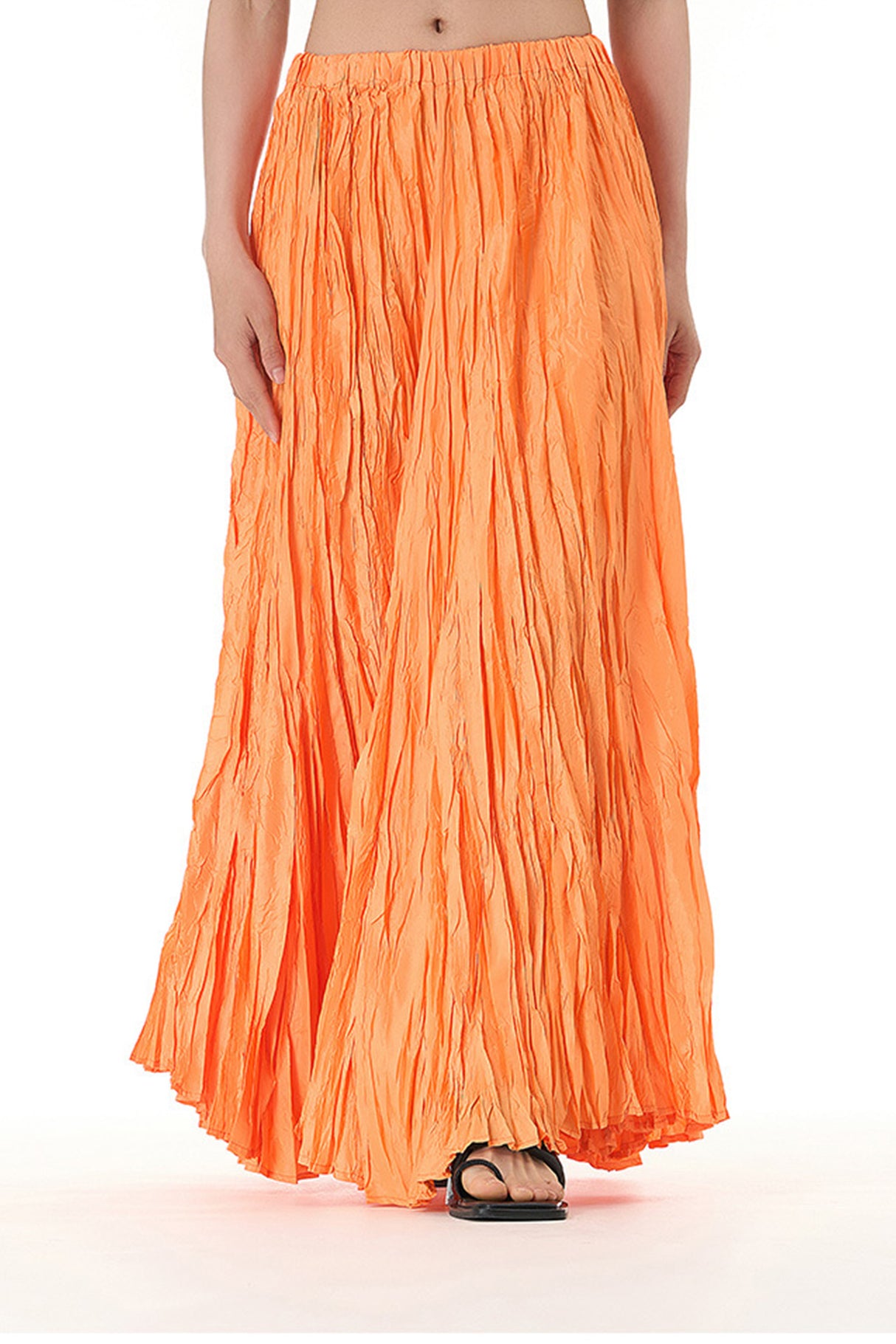 Solid Color Pleated Midi Skirt