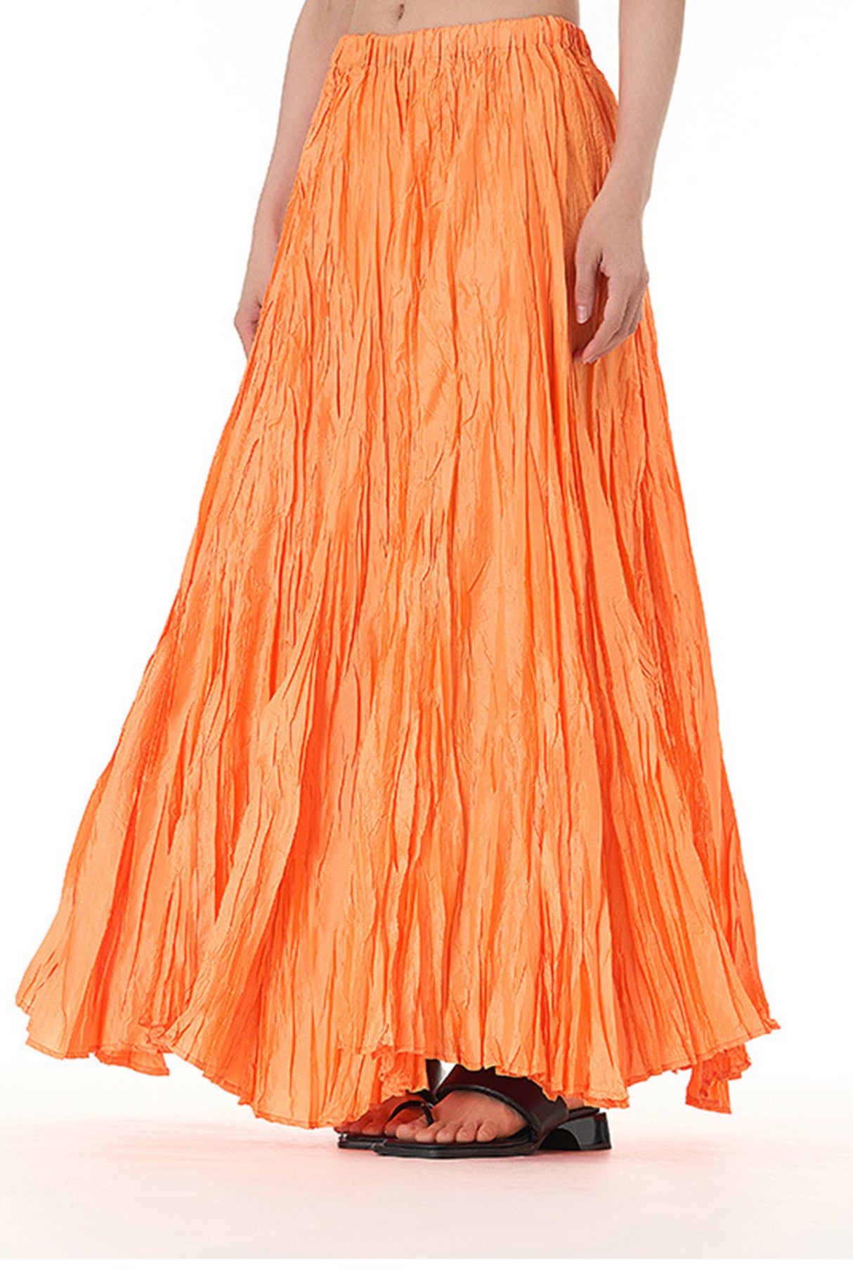 Solid Color Pleated Midi Skirt