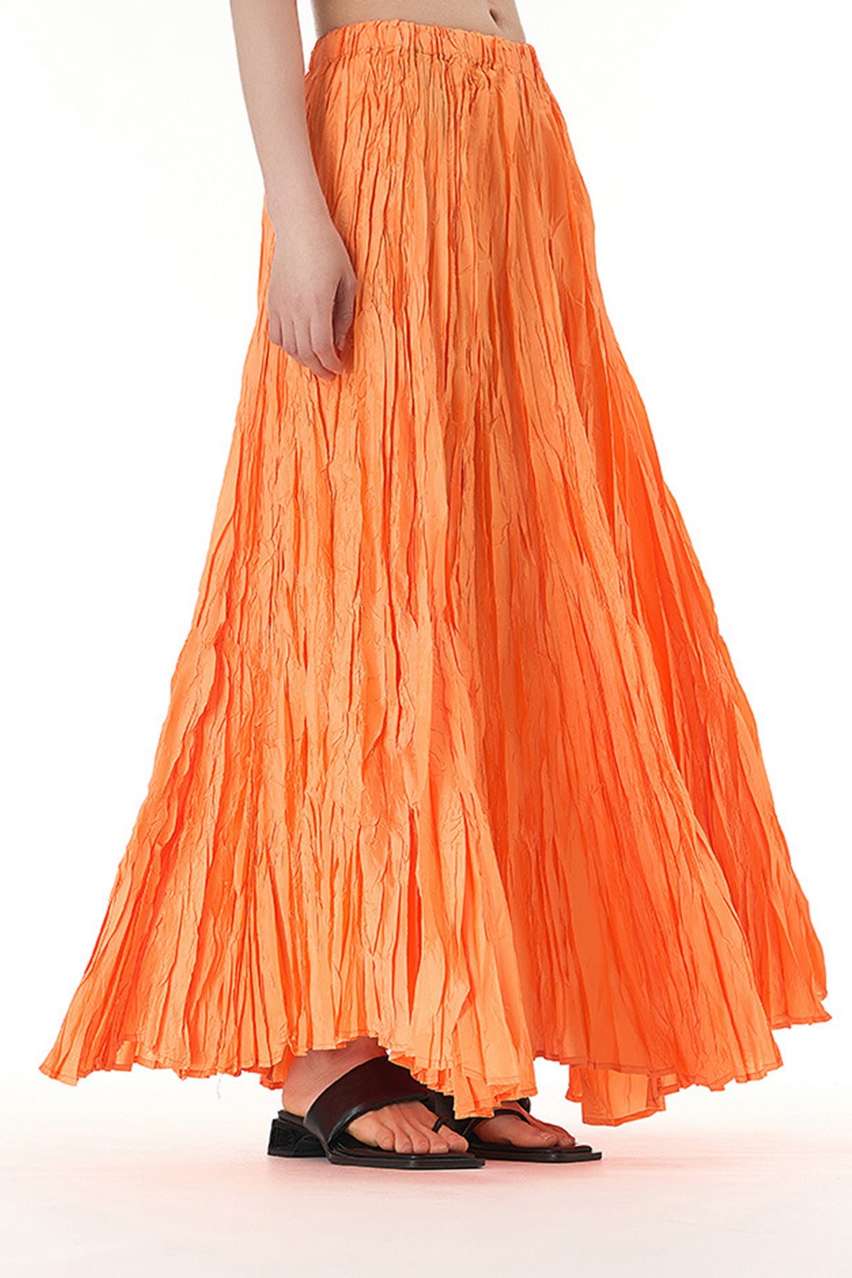 Solid Color Pleated Midi Skirt