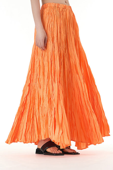 Solid Color Pleated Midi Skirt