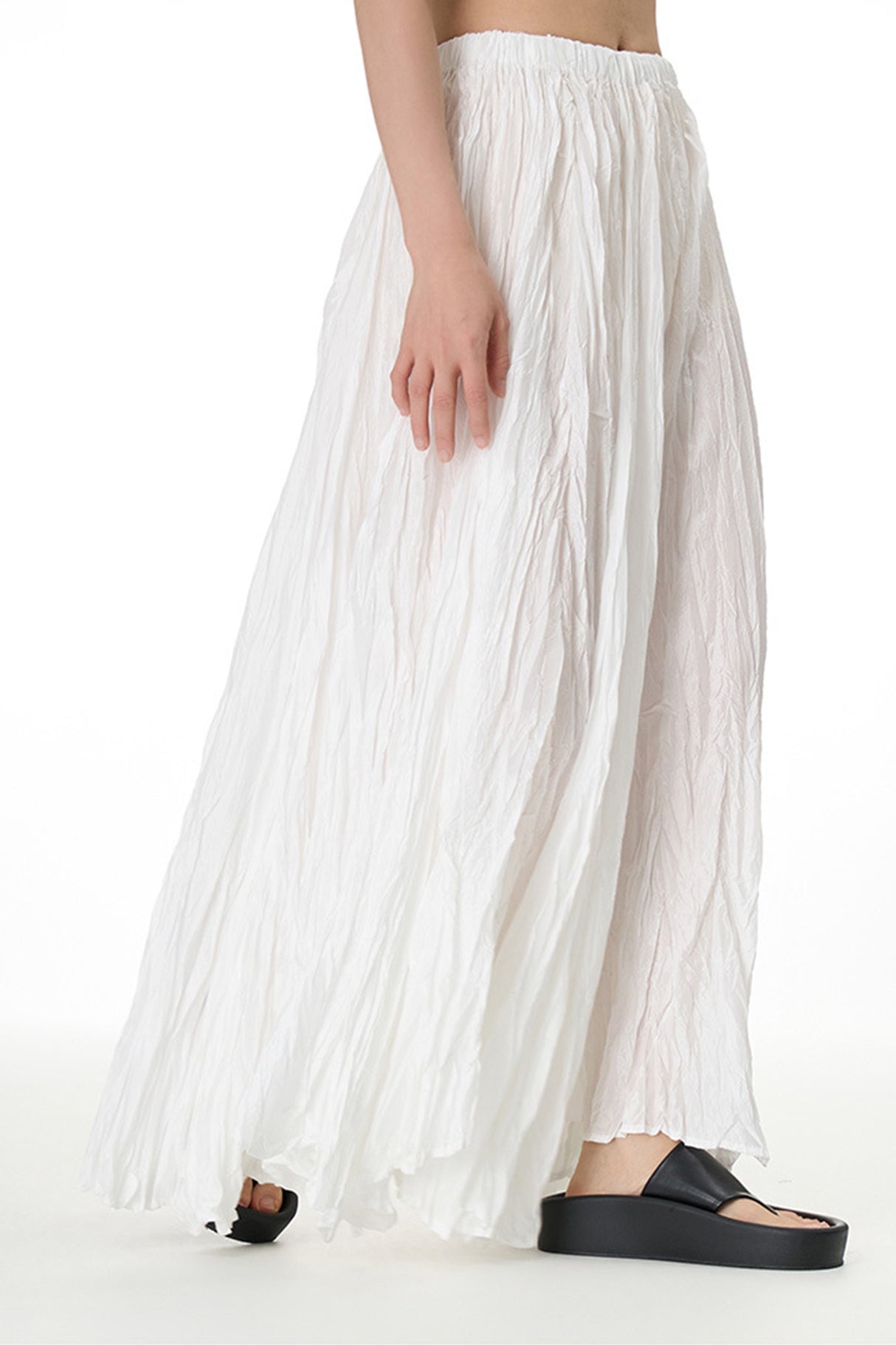 Solid Color Pleated Midi Skirt