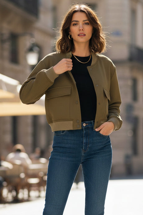 Solid Color Pocket Stand Collar Jacket