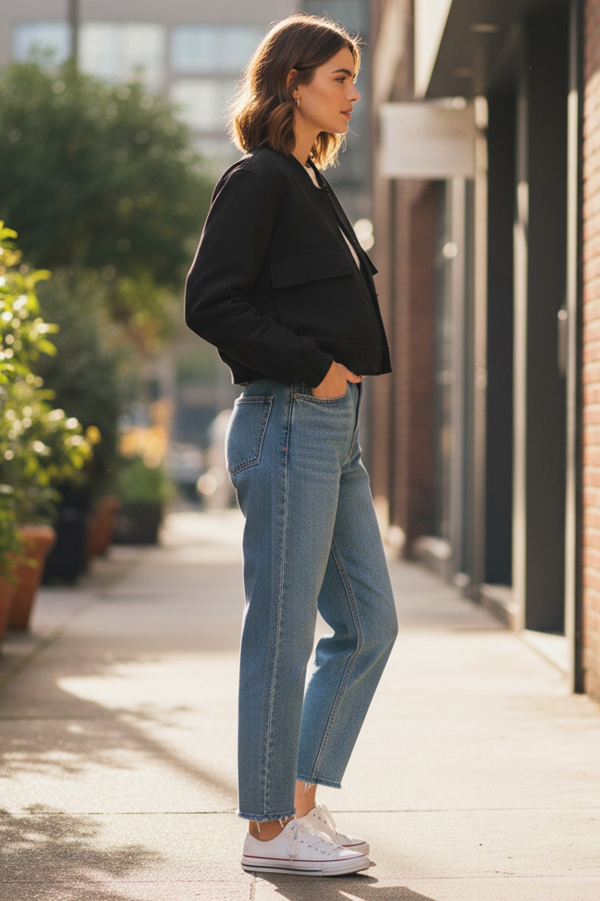 Solid Color Pocket Stand Collar Jacket