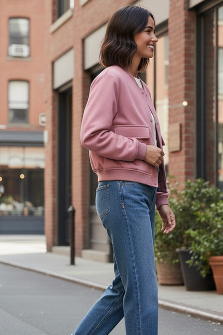 Solid Color Pocket Stand Collar Jacket