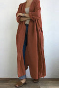 Arolora solid-color-pocketed-long-trench-coat