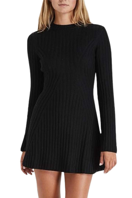 Arolora solid-color-ribbed-knitted-dress