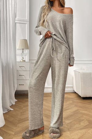 Solid Color Ribbed Long Sleeve Two-piece Sets