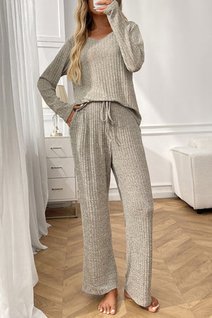Solid Color Ribbed Long Sleeve Two-piece Sets