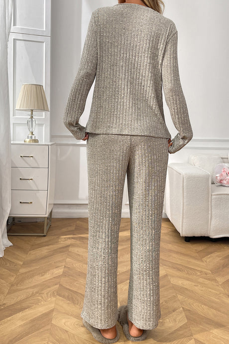 Solid Color Ribbed Long Sleeve Two-piece Sets