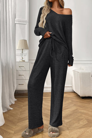 Solid Color Ribbed Long Sleeve Two-piece Sets