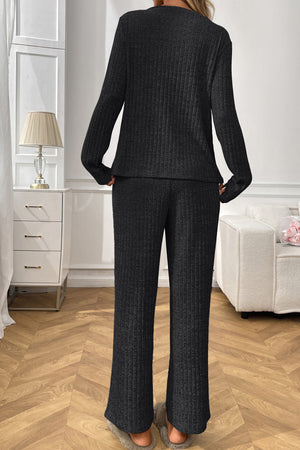 Solid Color Ribbed Long Sleeve Two-piece Sets