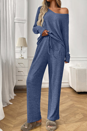 Solid Color Ribbed Long Sleeve Two-piece Sets