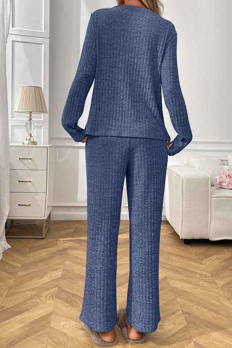 Solid Color Ribbed Long Sleeve Two-piece Sets