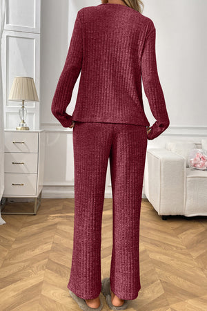 Solid Color Ribbed Long Sleeve Two-piece Sets