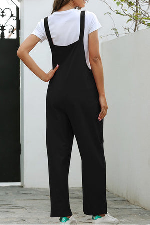 Solid Color Sleeveless Long Pants Jumpsuits