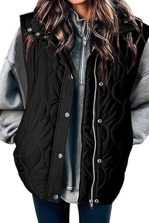 Solid Color Sleeveless Zipper Vest with Buttons