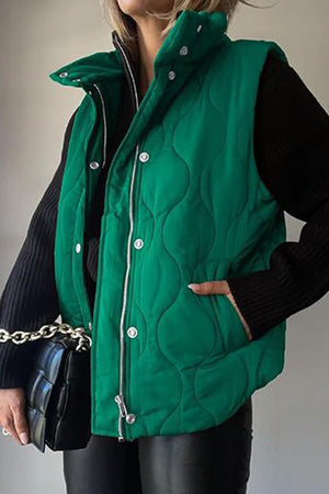 Solid Color Sleeveless Zipper Vest with Buttons