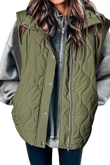 Solid Color Sleeveless Zipper Vest with Buttons