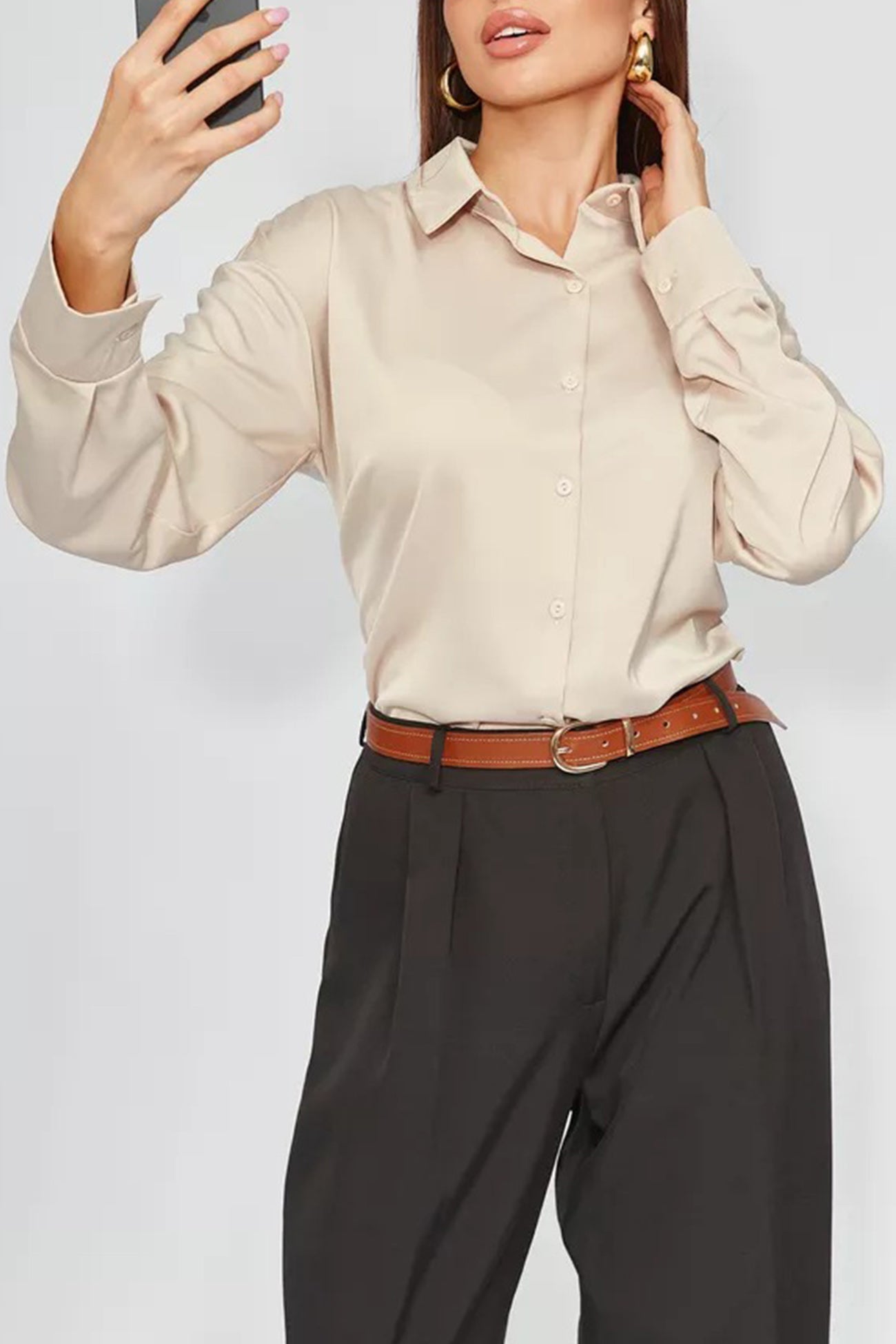 Arolora Solid Color Slim Fit Blouse