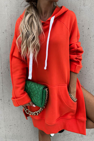 Solid Color Slit Mid-length Hoodie