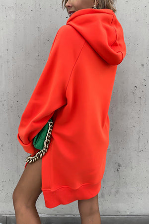 Solid Color Slit Mid-length Hoodie