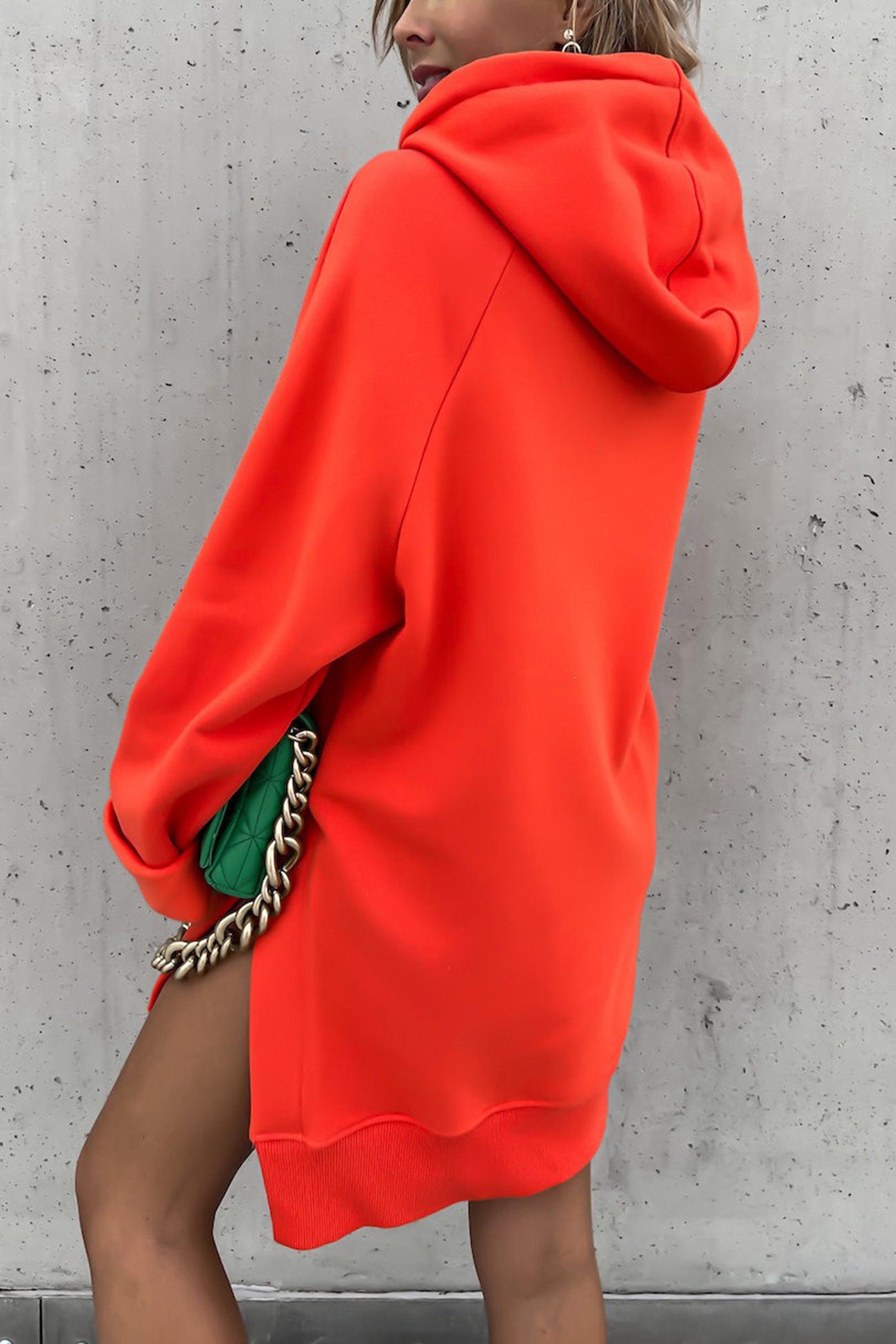 Solid Color Slit Mid-length Hoodie