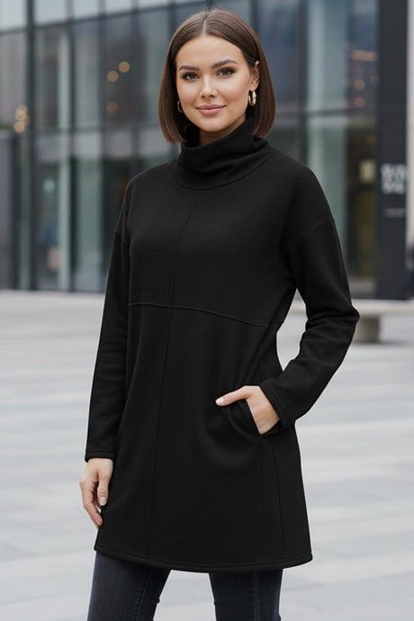 Solid Color Turtleneck Pocket Pullover Sweatshirt