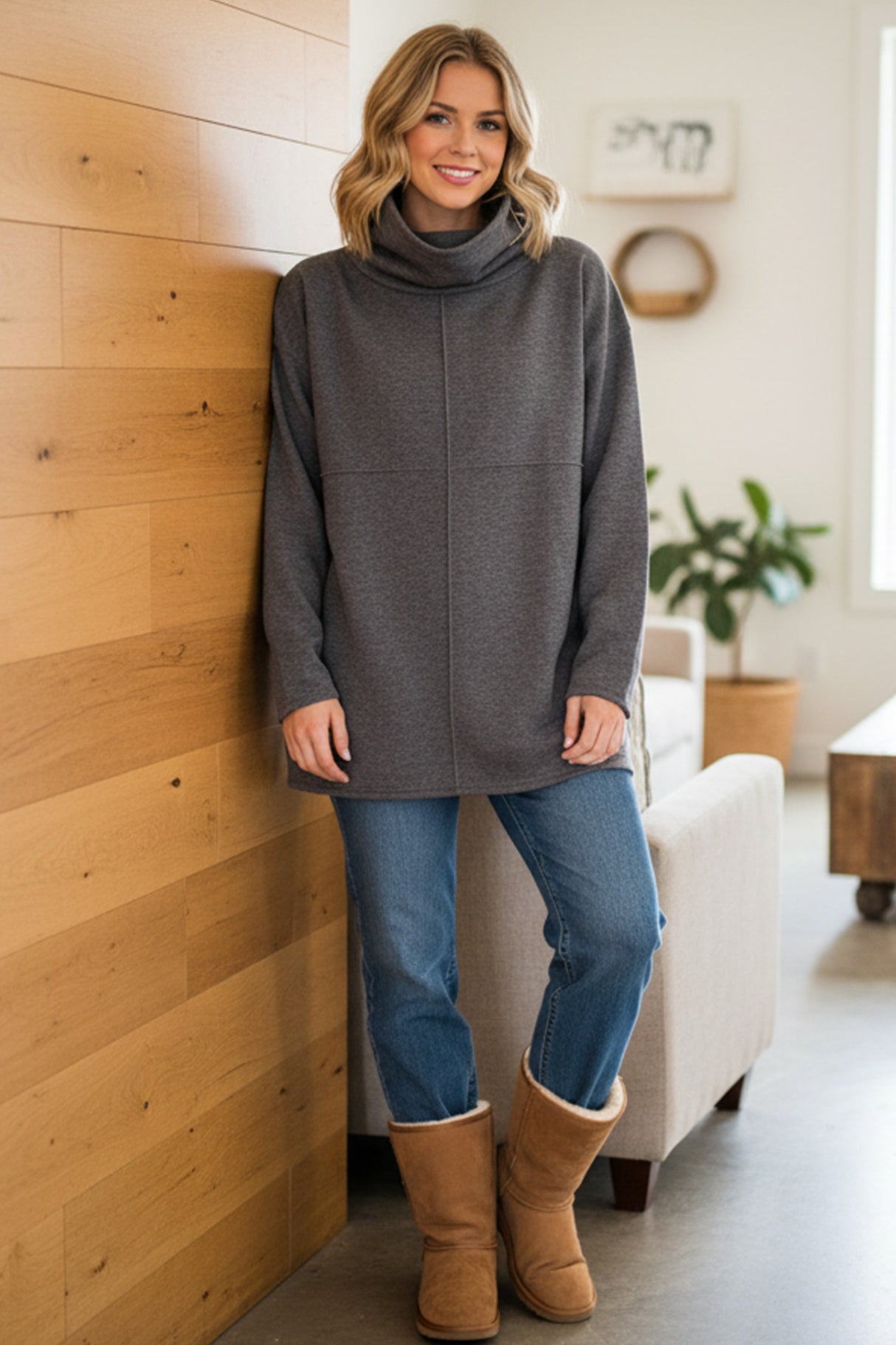 Solid Color Turtleneck Pocket Pullover Sweatshirt