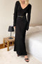 Solid Color V Neck Knitted Bodycon Maxi Dress