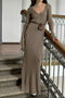 Solid Color V Neck Knitted Bodycon Maxi Dress