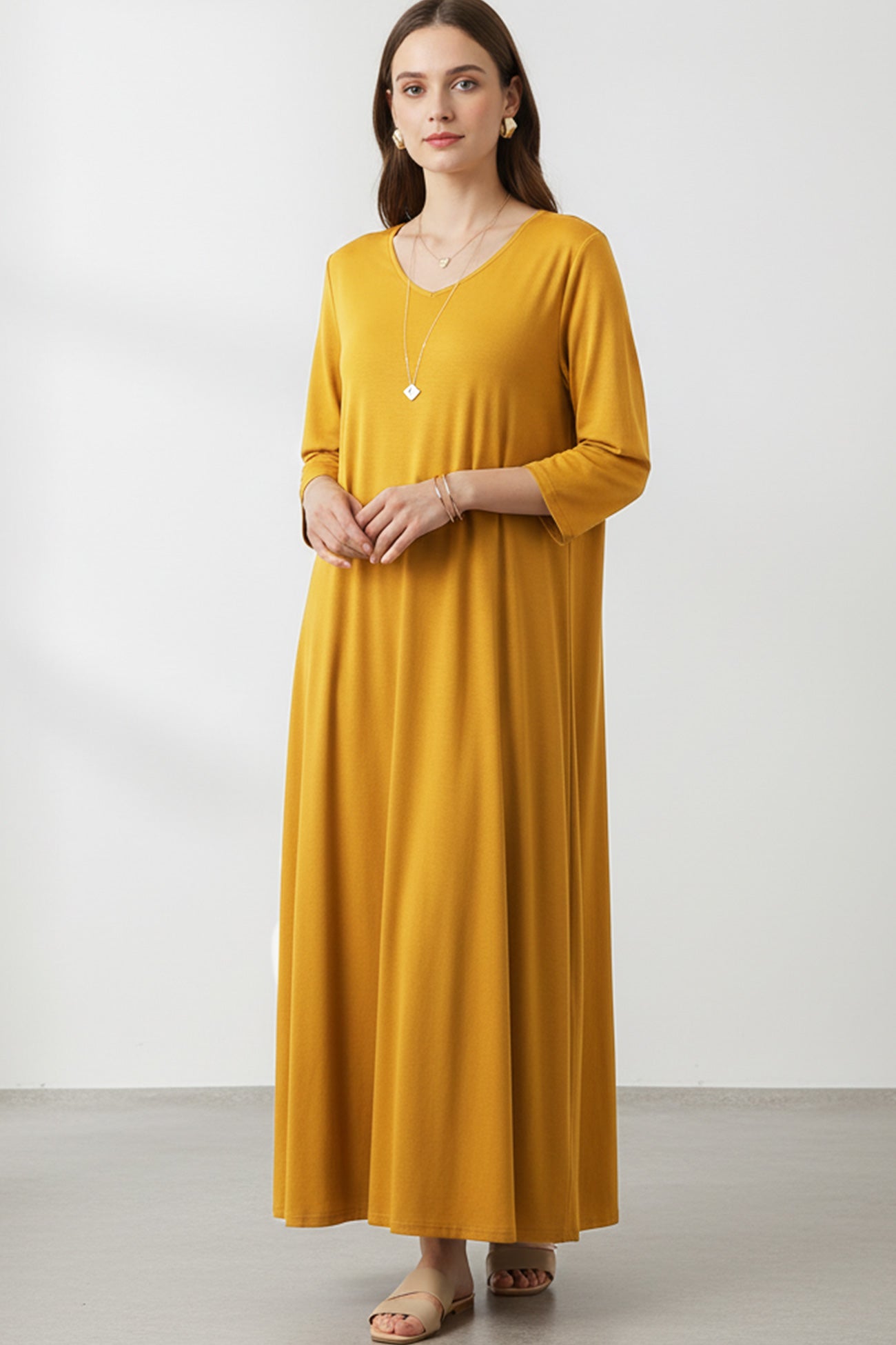 Solid Color V Neck Sweatshirt Dress - Yellow / L Solid Color V Neck Sweatshirt Dress - Yellow / L