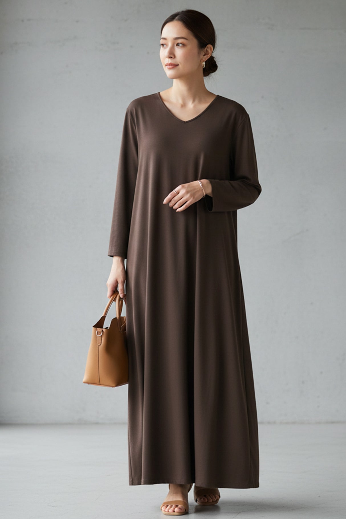 Solid Color V Neck Sweatshirt Dress