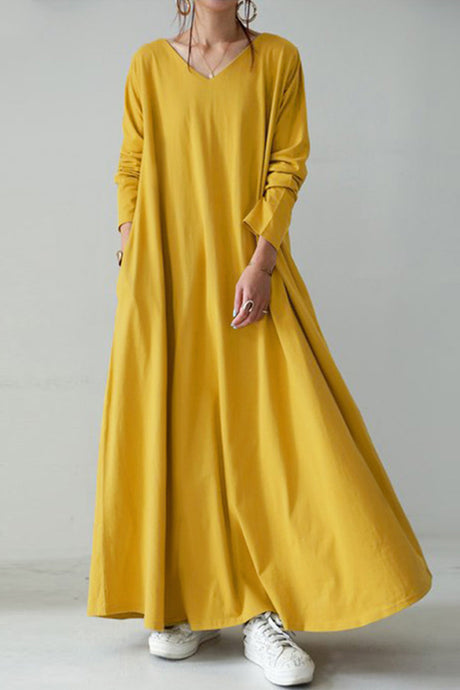 Solid Color V Neck Sweatshirt Dress