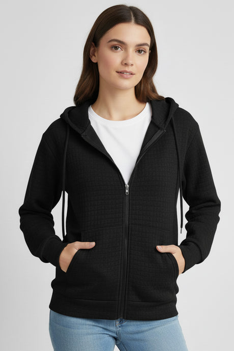 Solid Color Waffle Zip-up Hoodie