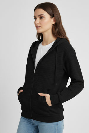 Solid Color Waffle Zip-up Hoodie