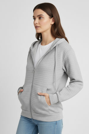 Solid Color Waffle Zip-up Hoodie