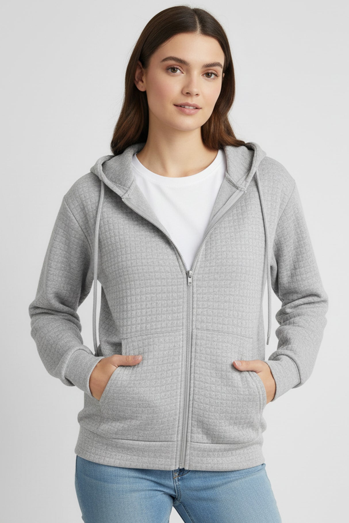 Solid Color Waffle Zip-up Hoodie