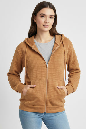 Solid Color Waffle Zip-up Hoodie