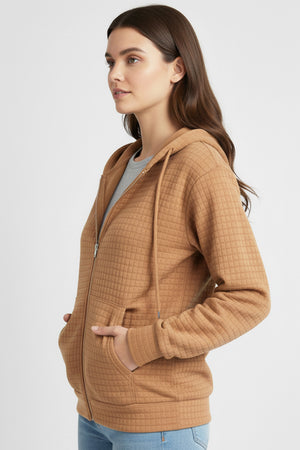 Solid Color Waffle Zip-up Hoodie