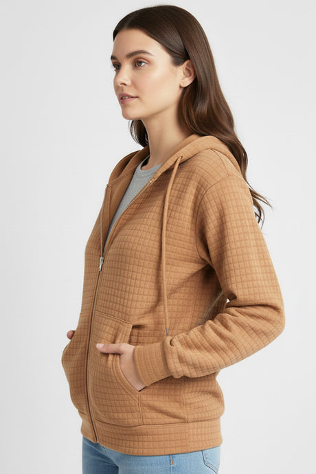 Solid Color Waffle Zip-up Hoodie