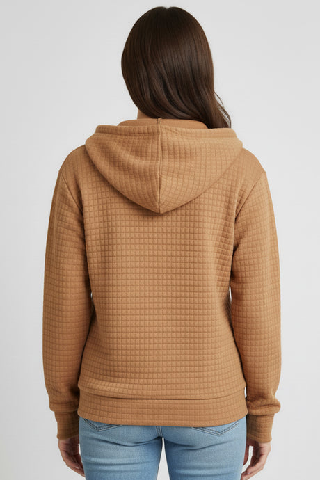 Solid Color Waffle Zip-up Hoodie