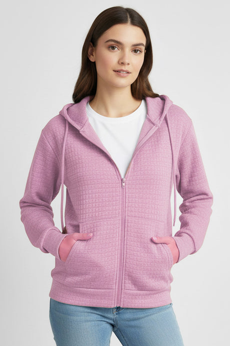 Solid Color Waffle Zip-up Hoodie